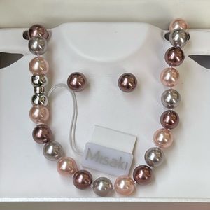 Misaki 10mm pearl sterling silver necklace & earring set